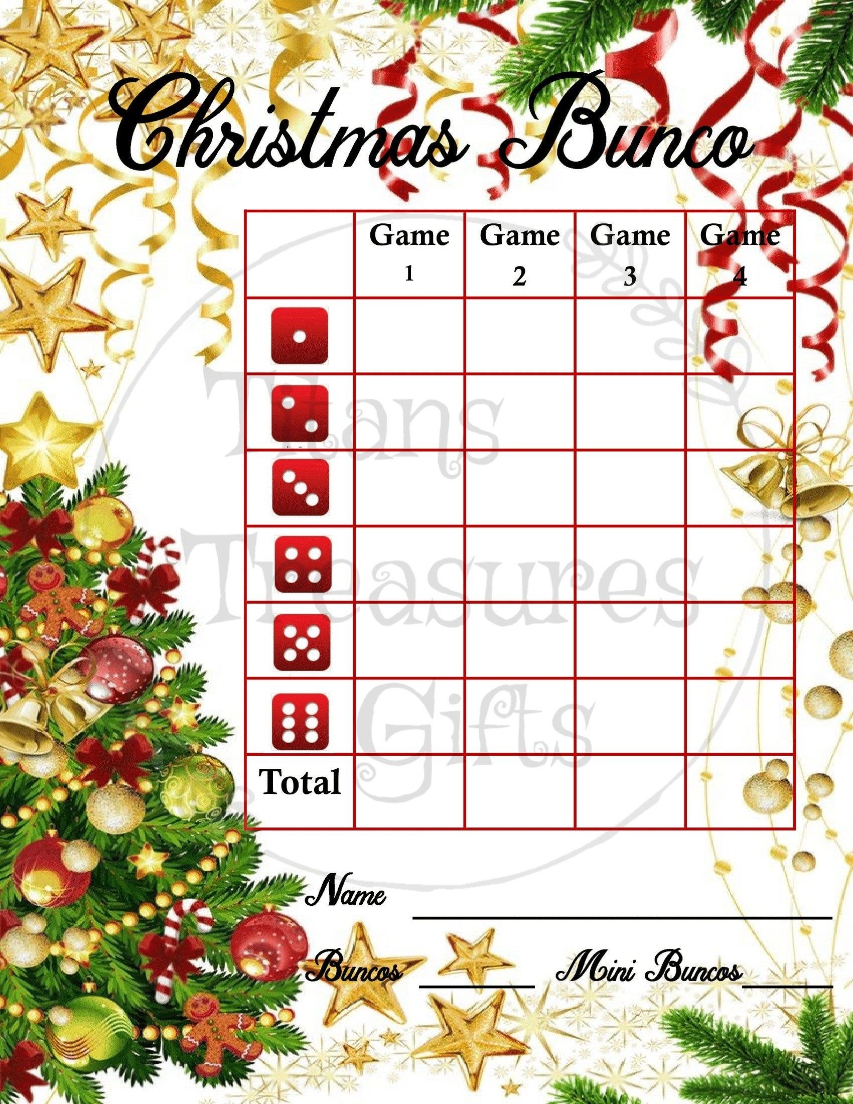 printable christmas bunco cards