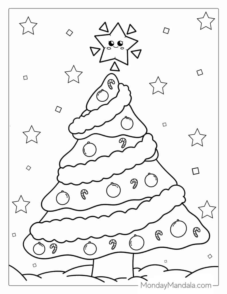 christmas tree coloring page free printable