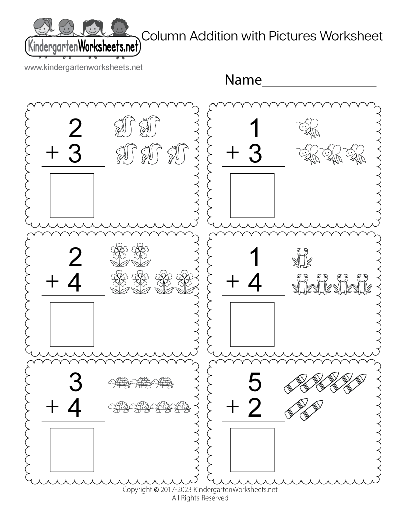 free printable addition worksheet for kindergarten