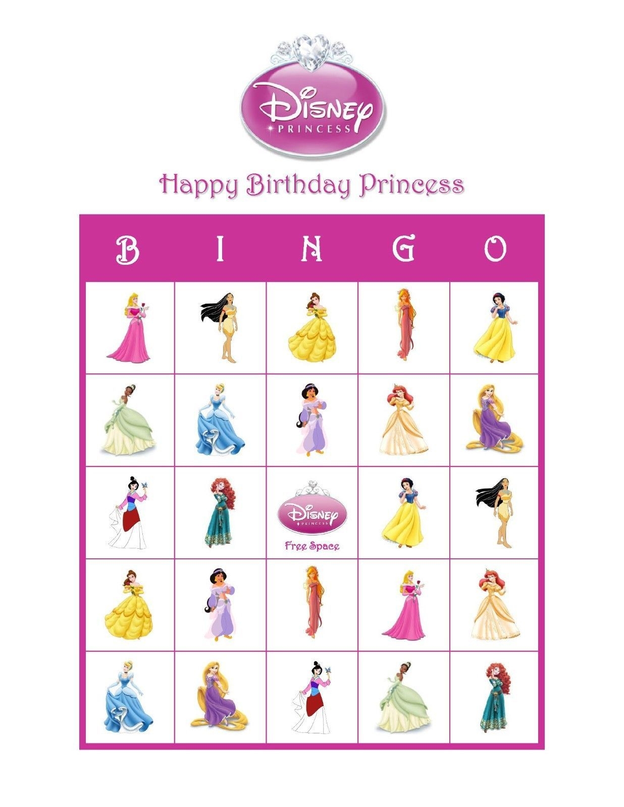 Free Printable Disney Princess Bingo Cards Printable Bingo Cards