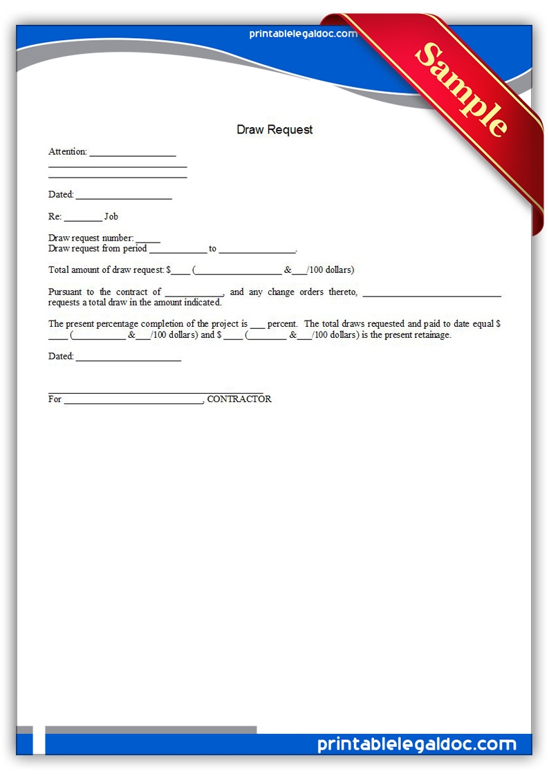 Free Printable Draw Request Form GENERIC