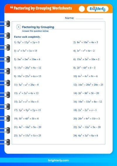 Free Printable Factoring By Grouping Worksheets PDFs Brighterly 