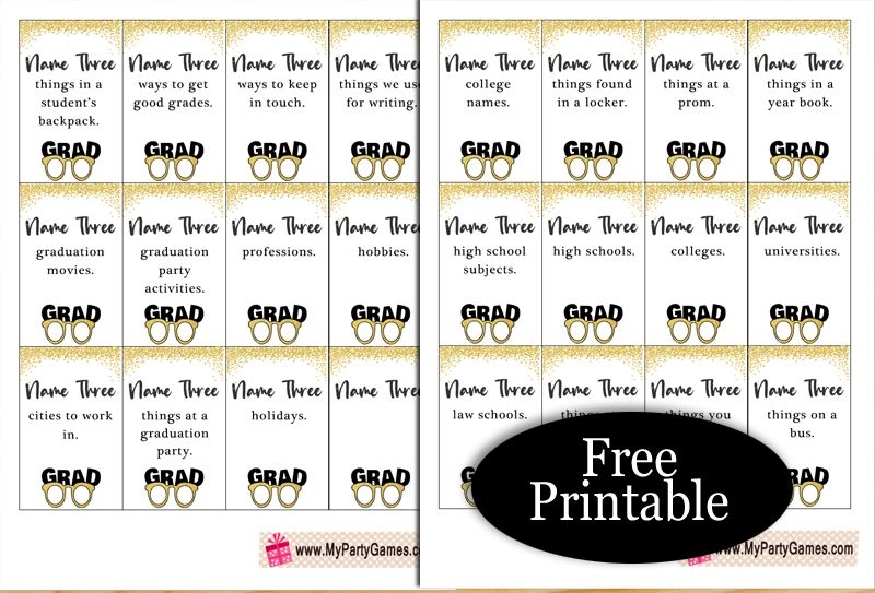 Free Printable Five Second Game For Graduation Party Graduation Words