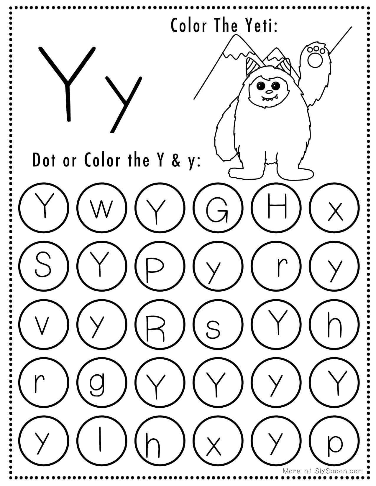 Free Printable Halloween Themed Letter Y Dot Marker Activity Worksheets 