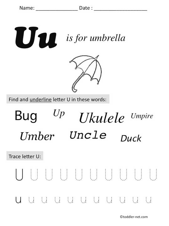 letter u preschool worksheets