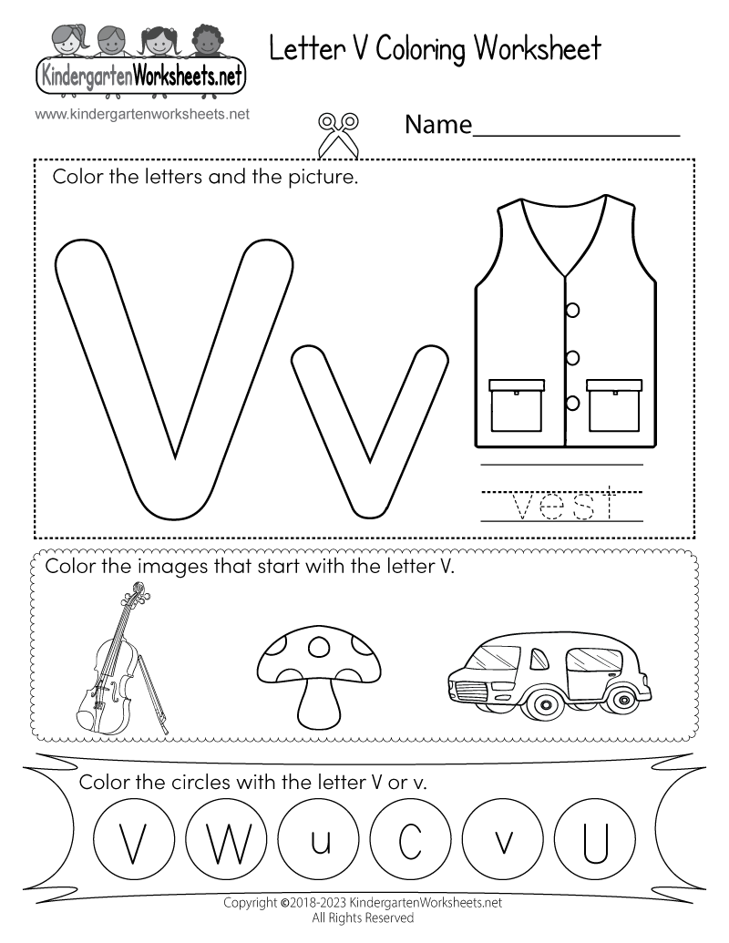 worksheet of letter v