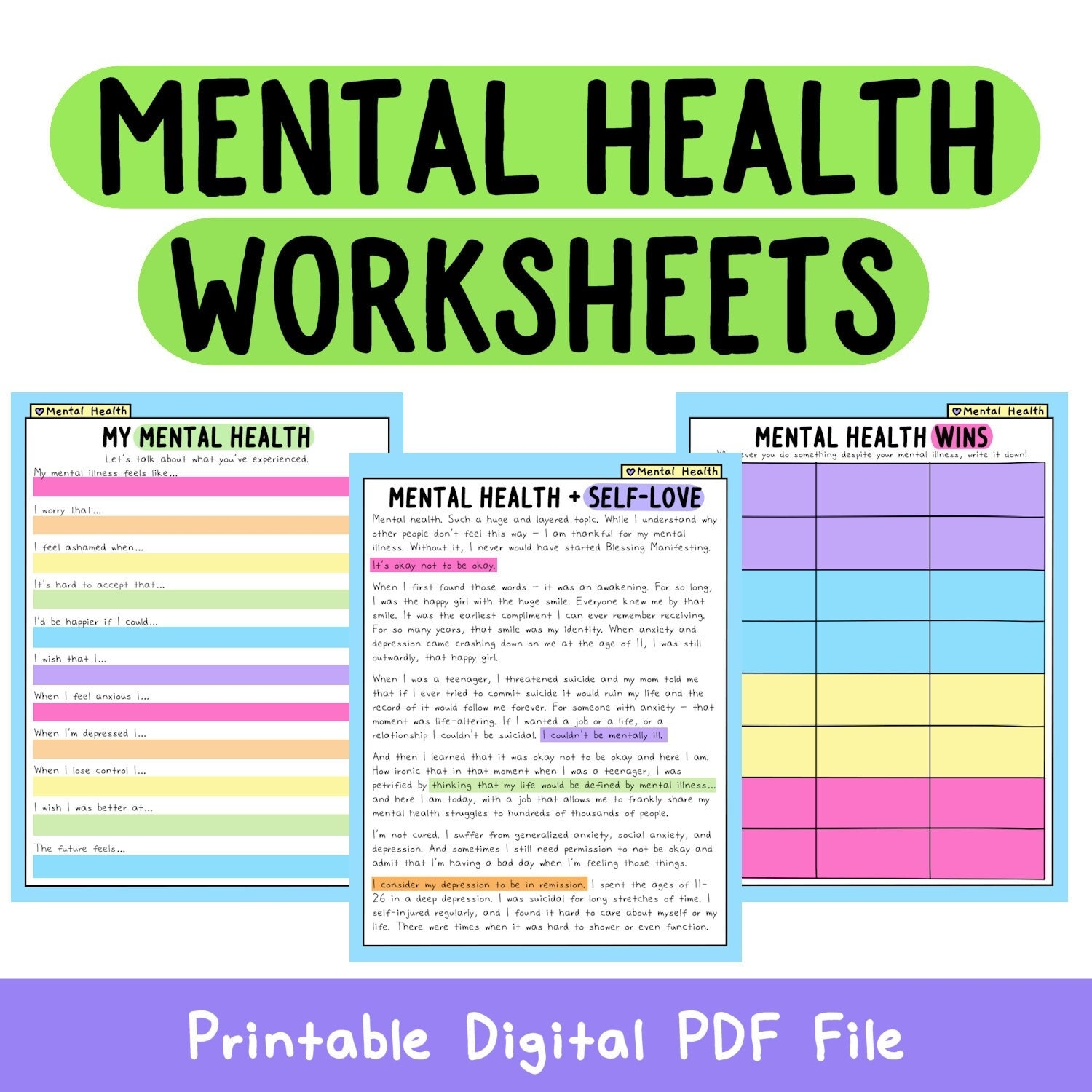 Free Printable Mental Health Worksheets PDF WolffMann Wellness