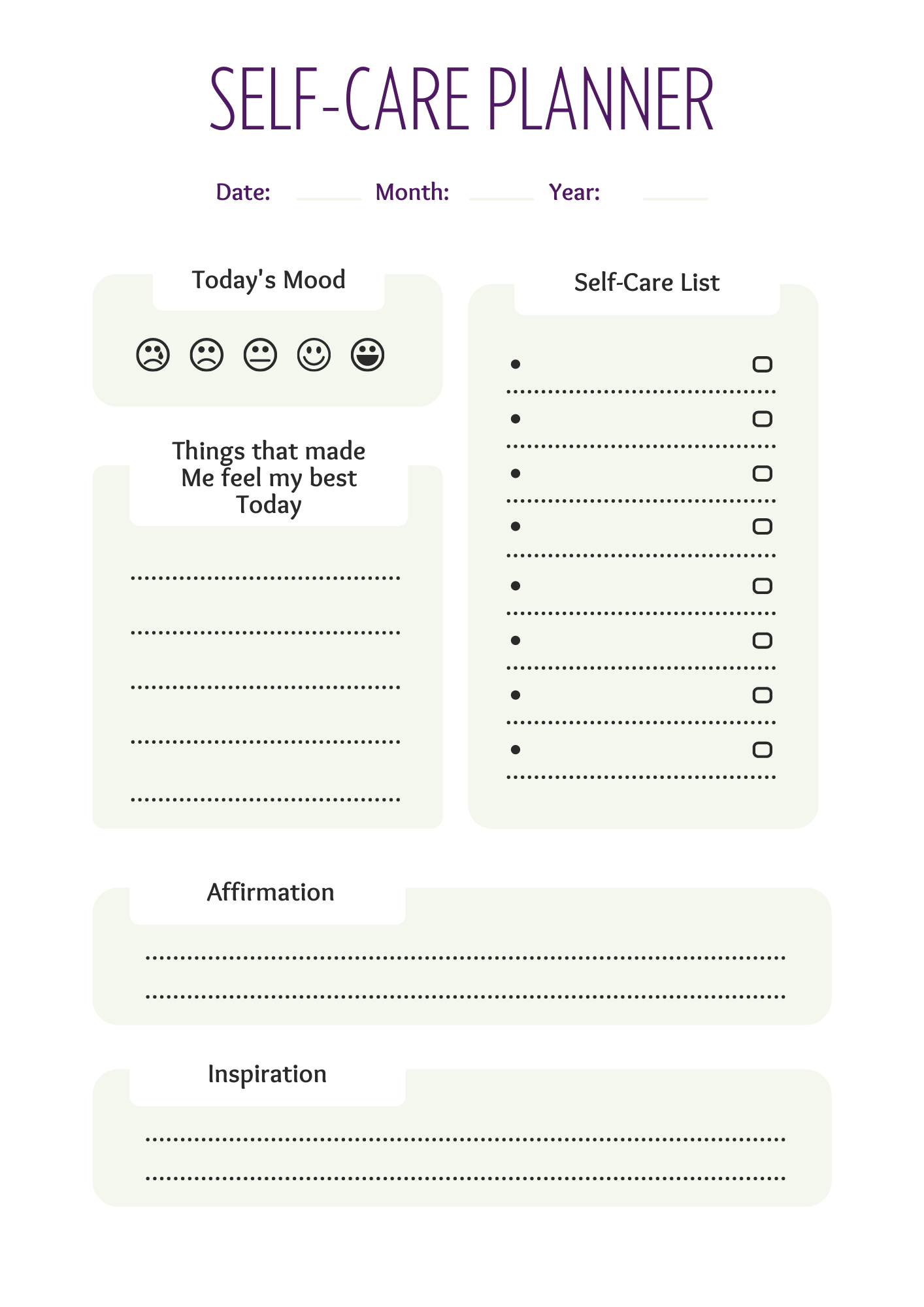 mental health worksheet