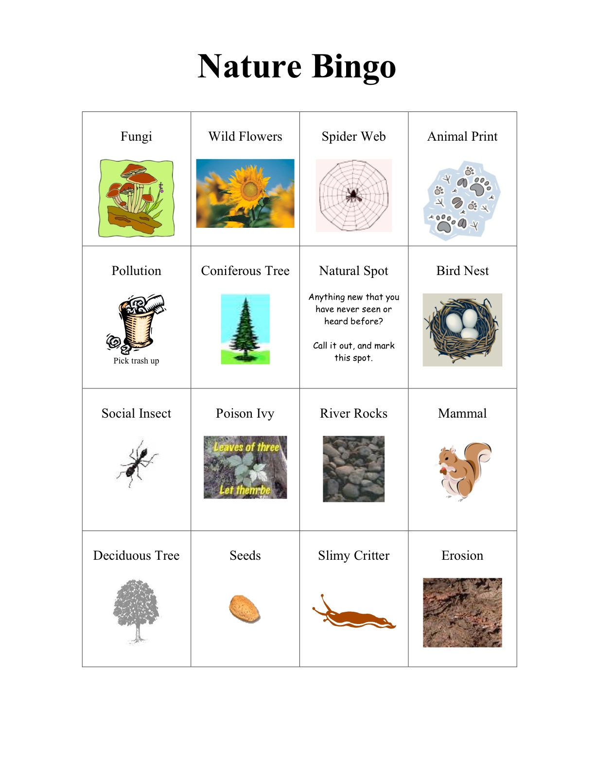 nature cards printable