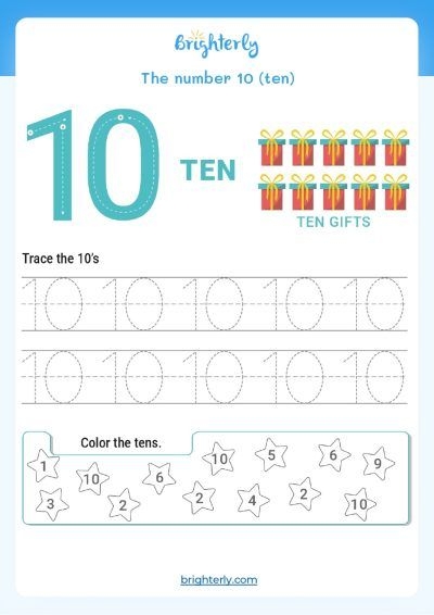 free printable number 10 worksheet for preschool