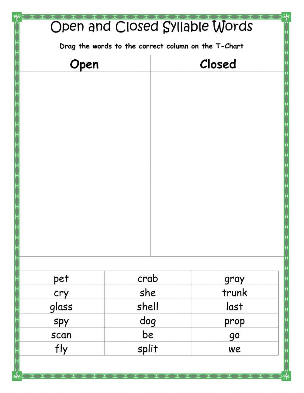 FREE Printable Open And Closed Syllables Reading Activity Worksheets