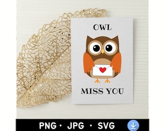 owl miss you printable card