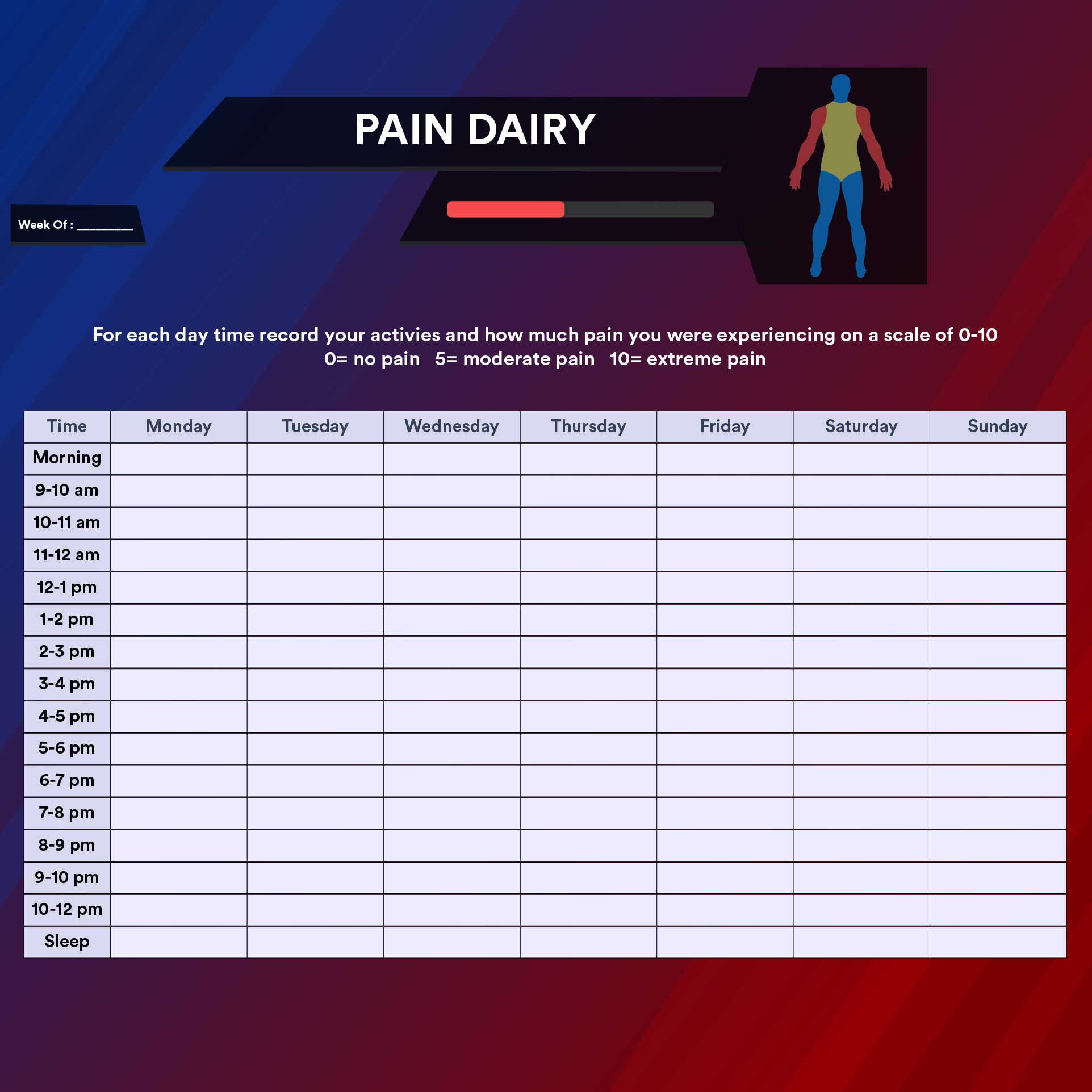 free printable pain diary template