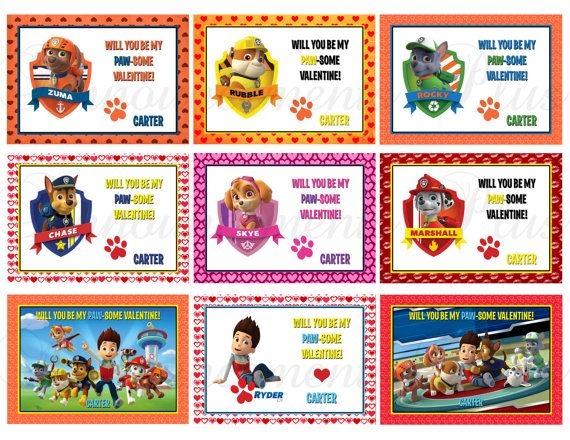 paw patrol valentine's day cards printable