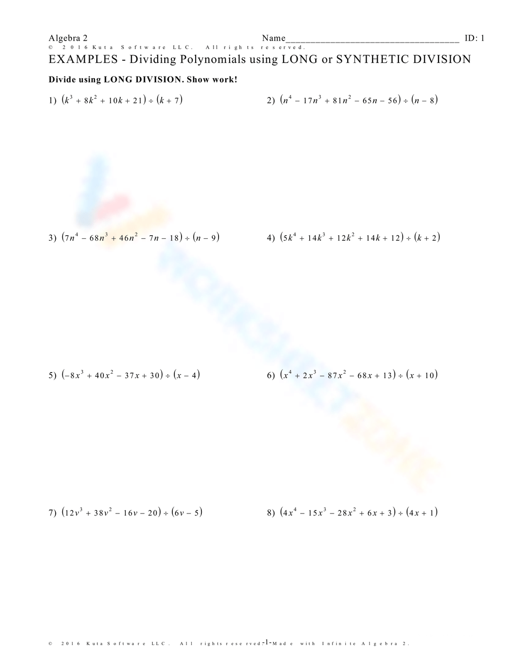 Free Printable Polynomial Long Division Worksheets Worksheets Library