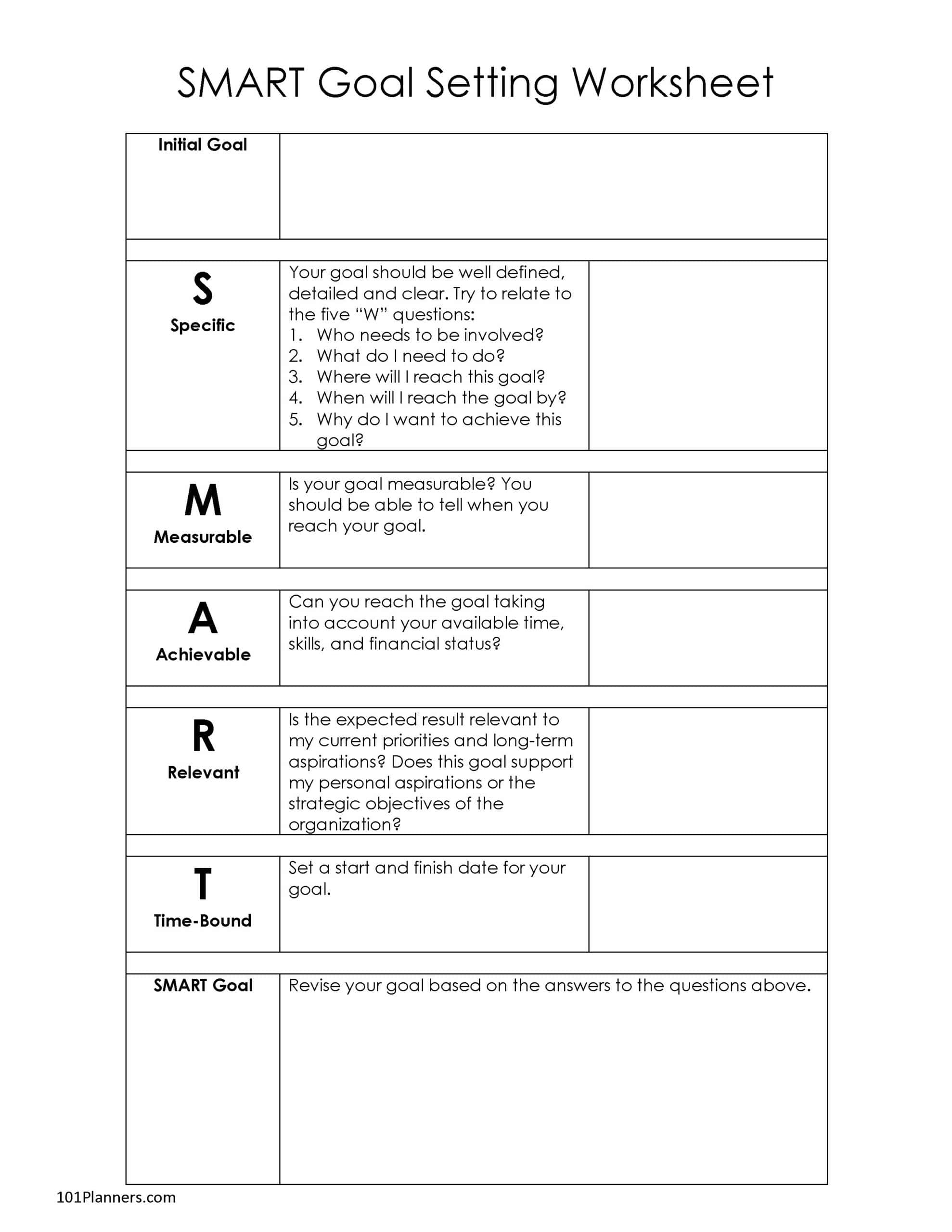 goal worksheet template