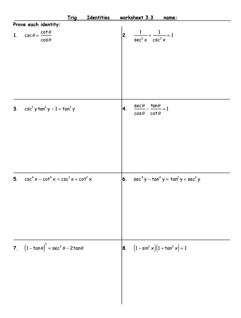 Free Proving Trigonometric Identities Worksheet Download Free Proving 
