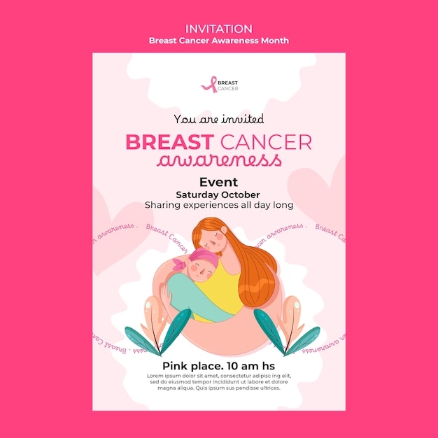 Free PSD Breast Cancer Awareness Month Invitation Template