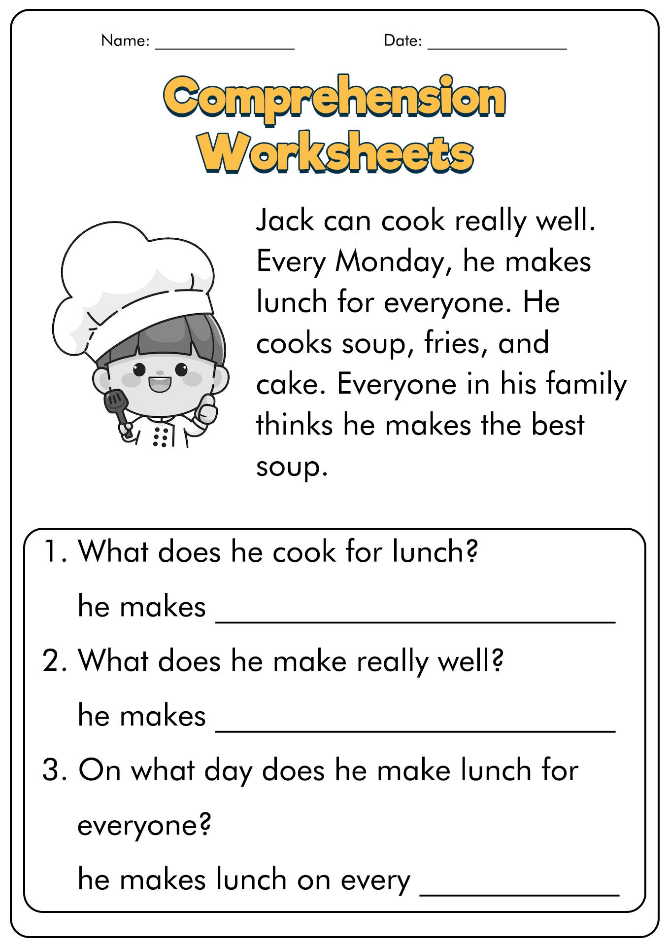 first grade comprehension worksheets