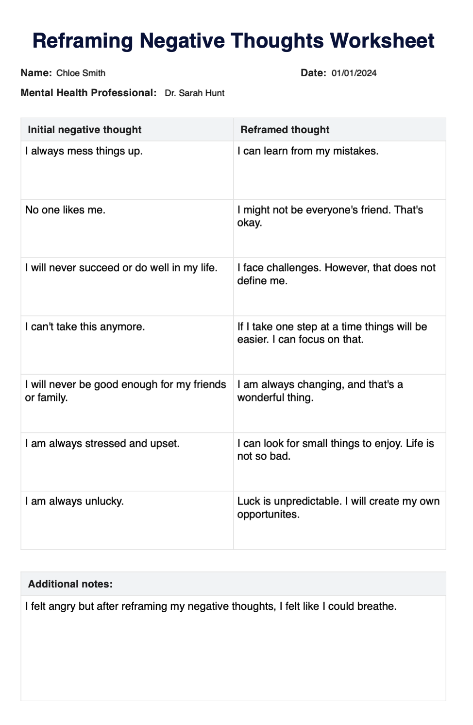FREE Reframing Negative Thoughts Worksheet RSE Day Worksheets 