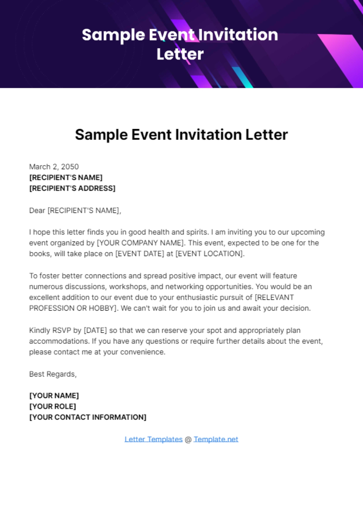 business event invitation letter template