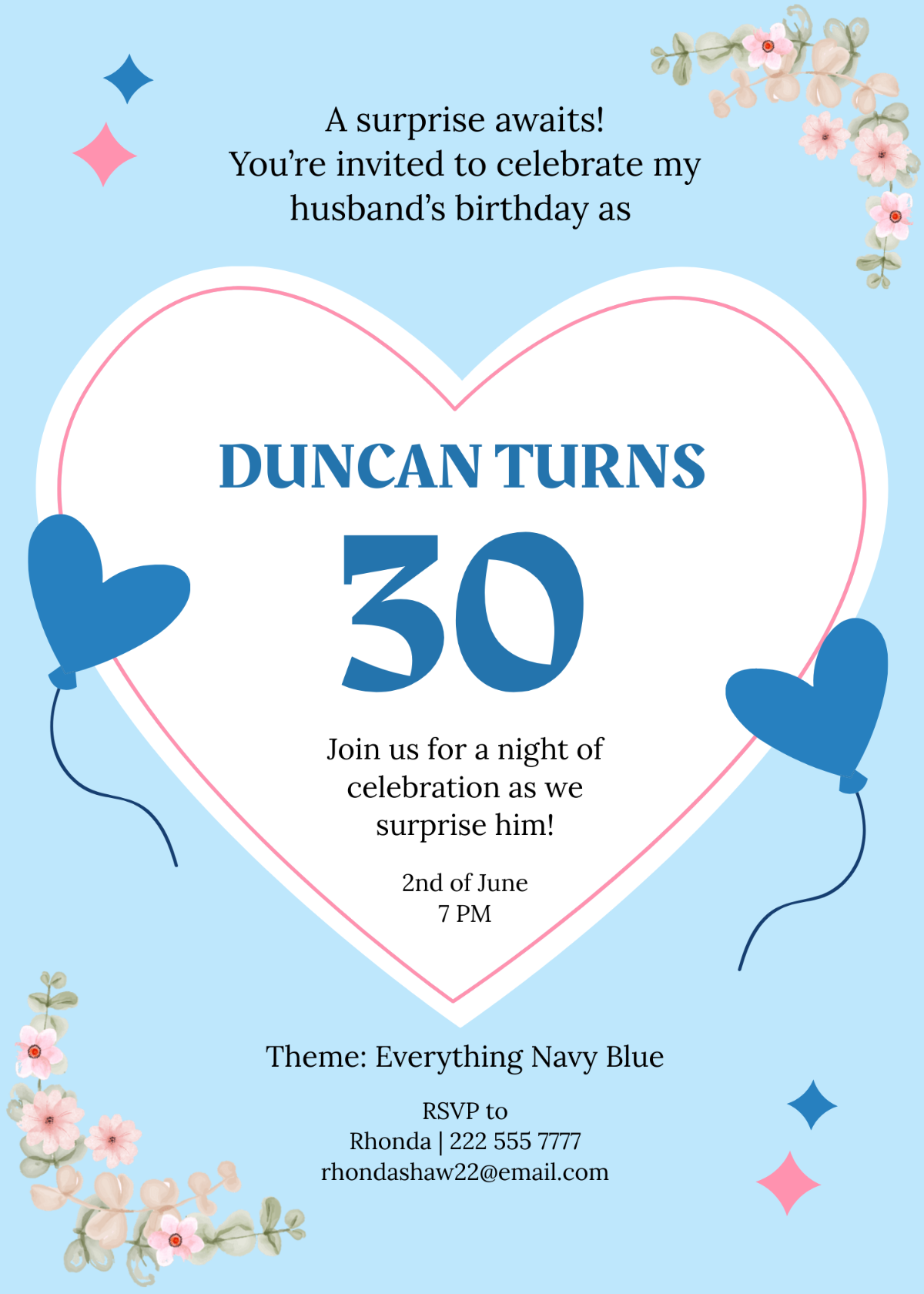 Free Surprise Birthday Invitation For Husband Template To Edit Online