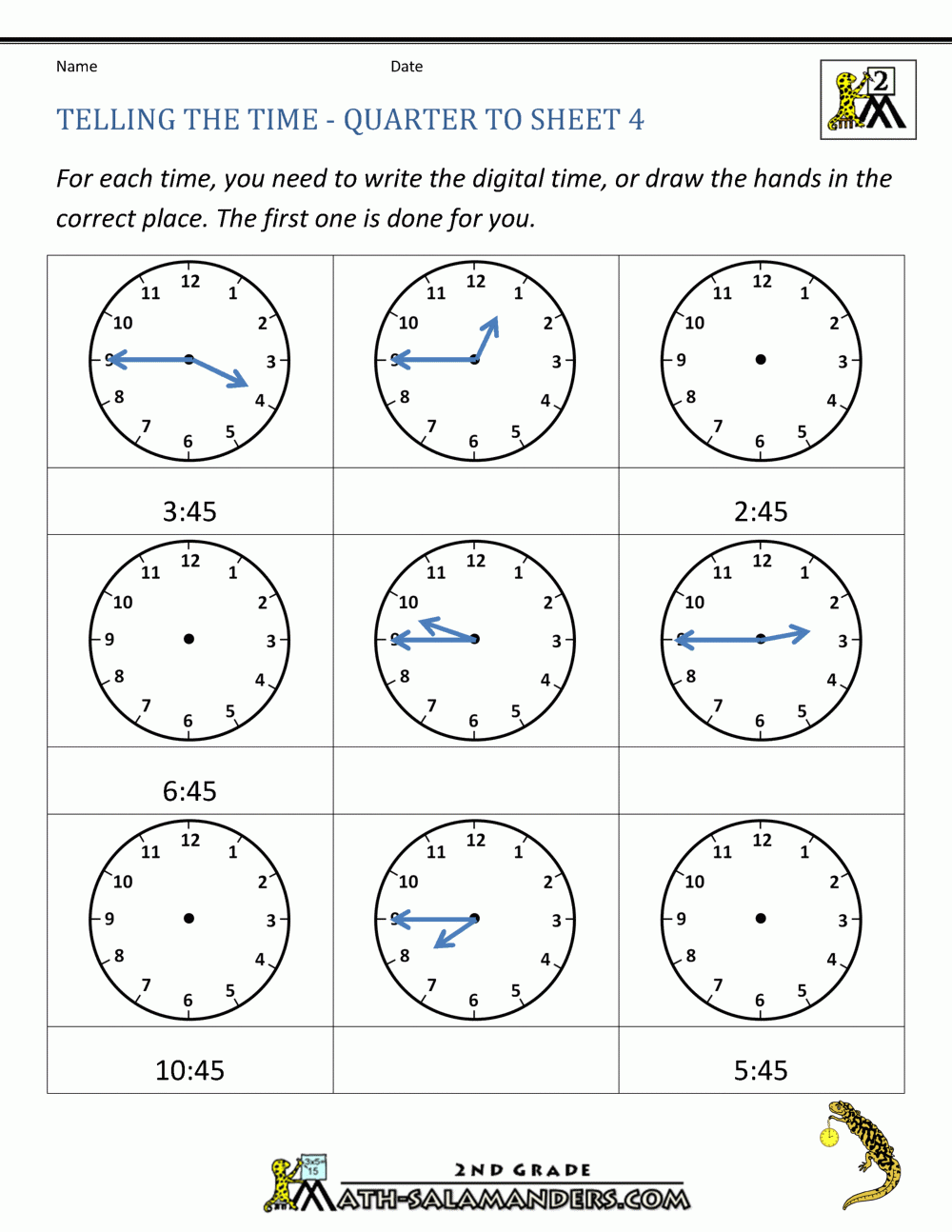 time worksheets grade 2