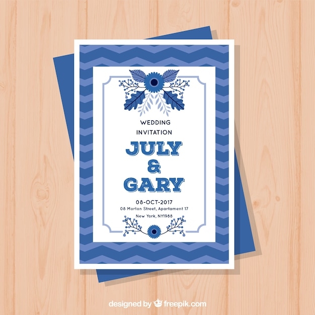 Free Vector Blue And White Wedding Invitation Template