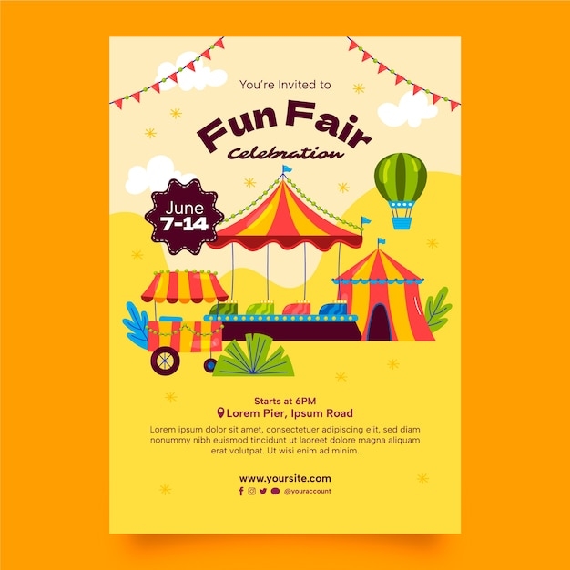 Free Vector Flat Invitation Template For Amusement Park