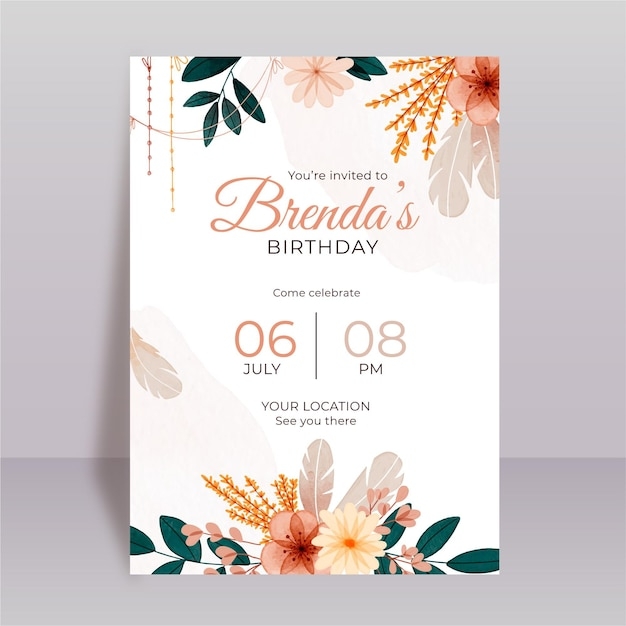 Free Vector Watercolor Boho Birthday Invitation Template