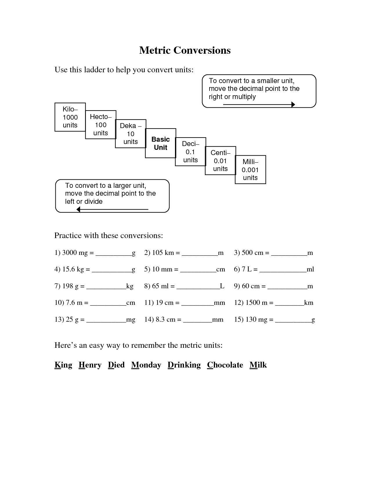 FREEBIE Metric System Worksheet Worksheets Library