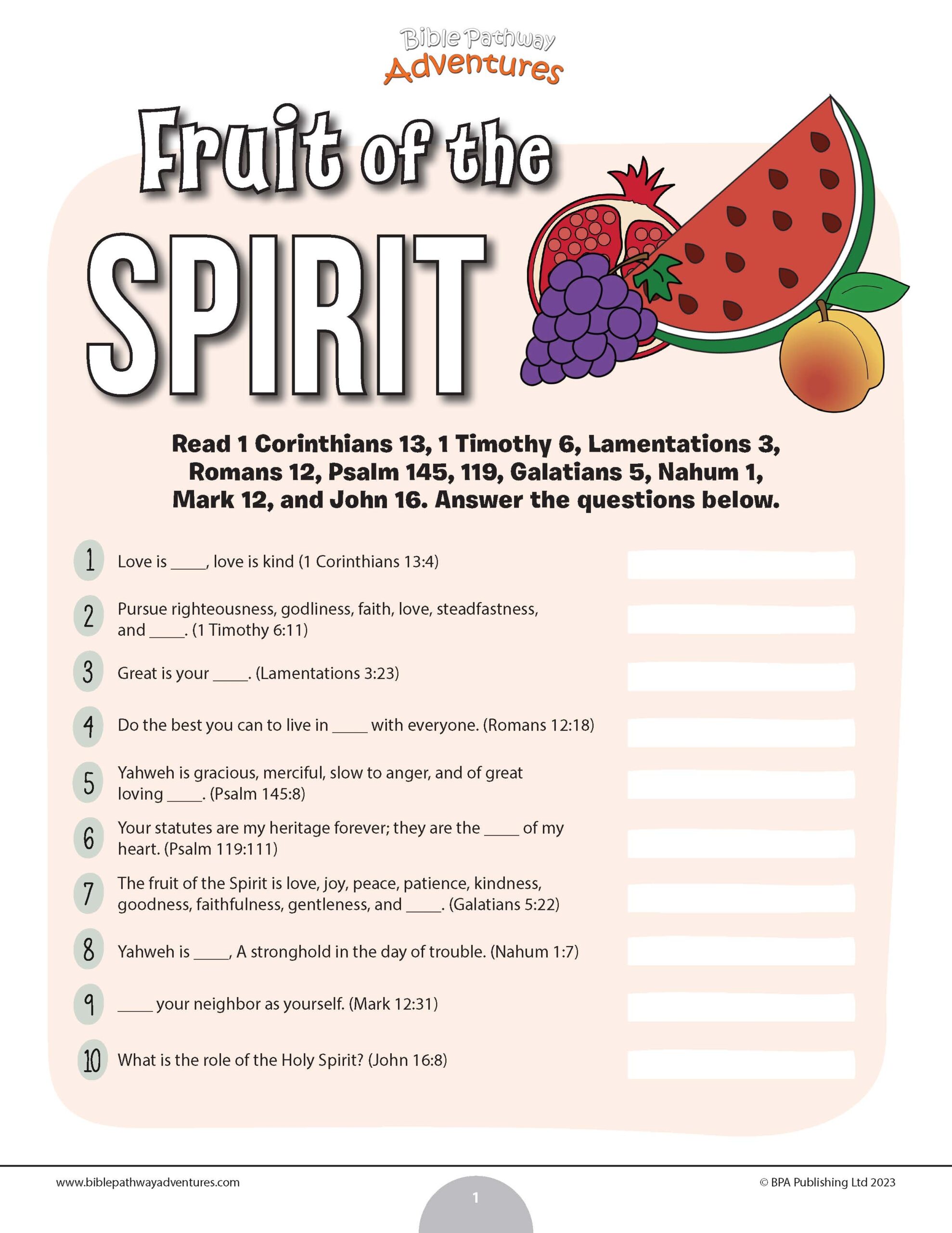 Fruit Of The Spirit Quiz PDF Worksheets Library