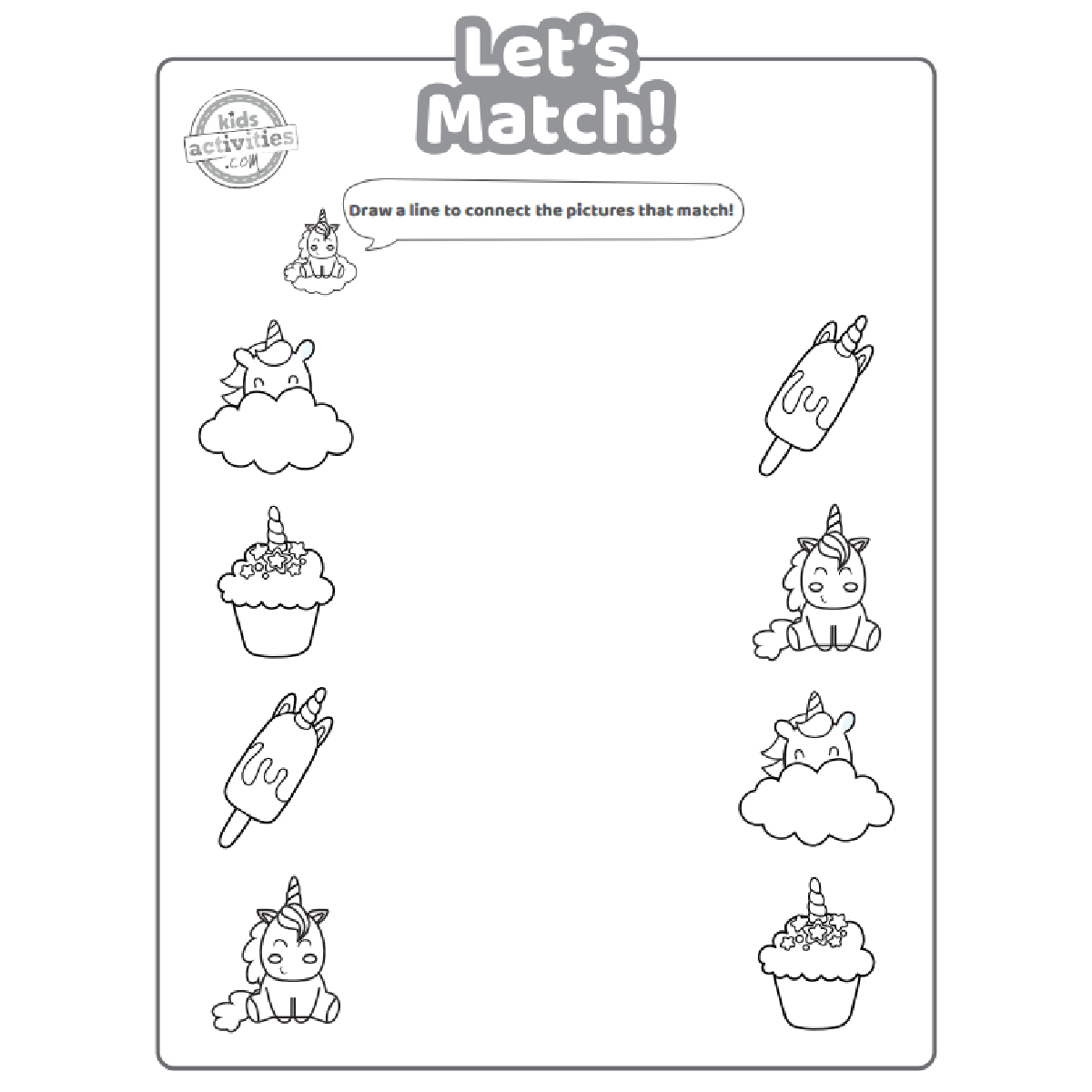 Fun Printable Unicorn Matching Worksheet For Preschoolers Kids 