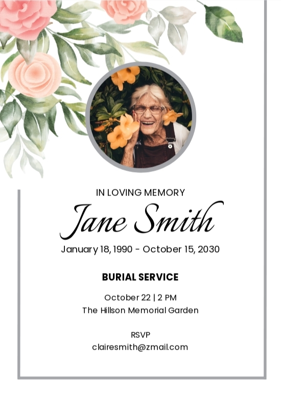 burial invitation card template