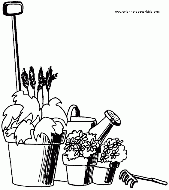 Gardening Tools And Plants Color Page