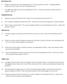 gas laws worksheet answer key