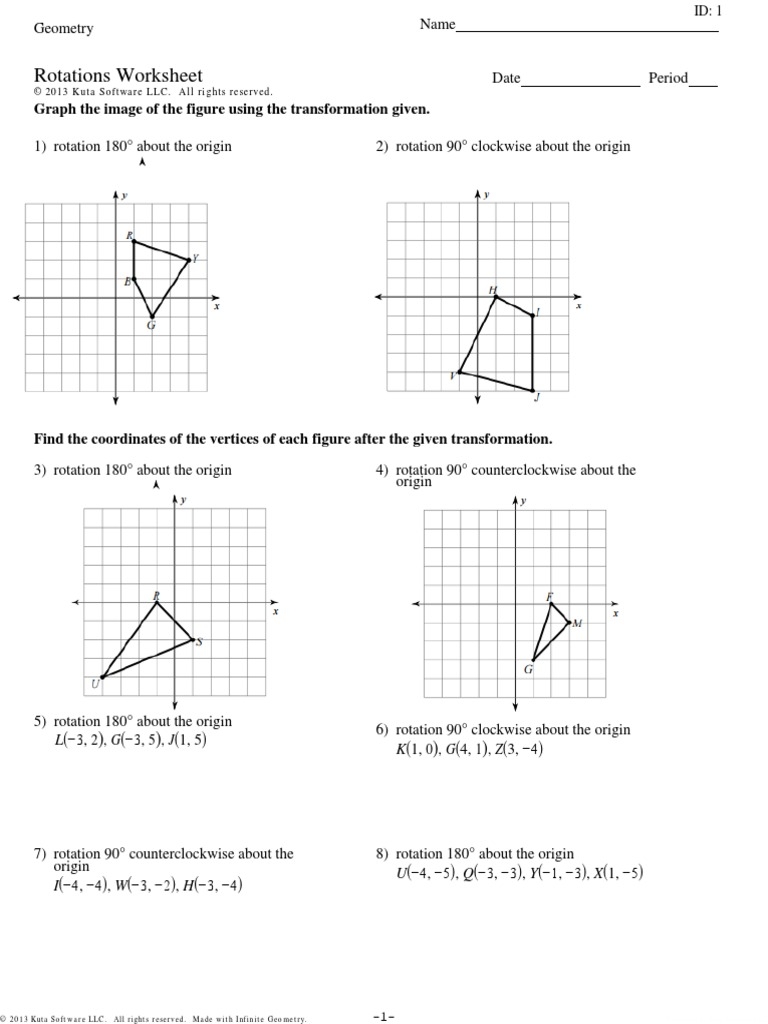 Geometry Rotations Worksheet With Reflections 1 PDF Classical 