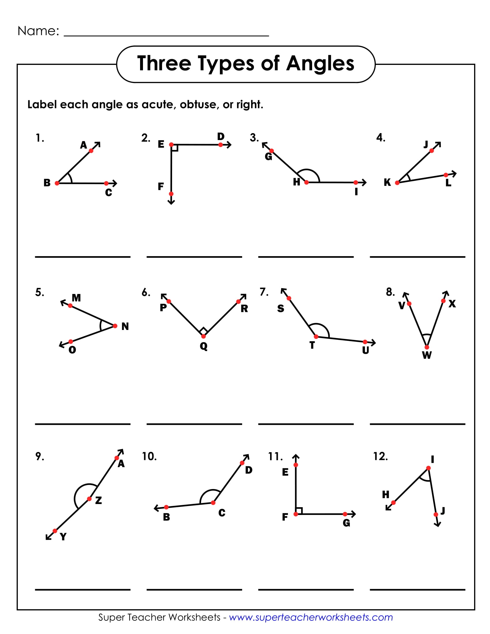worksheet on naming angles in geometry
