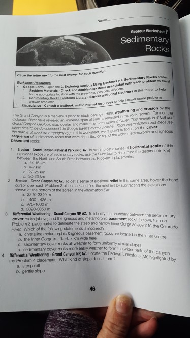 Geotour Worksheet F Sedimentary Rocks