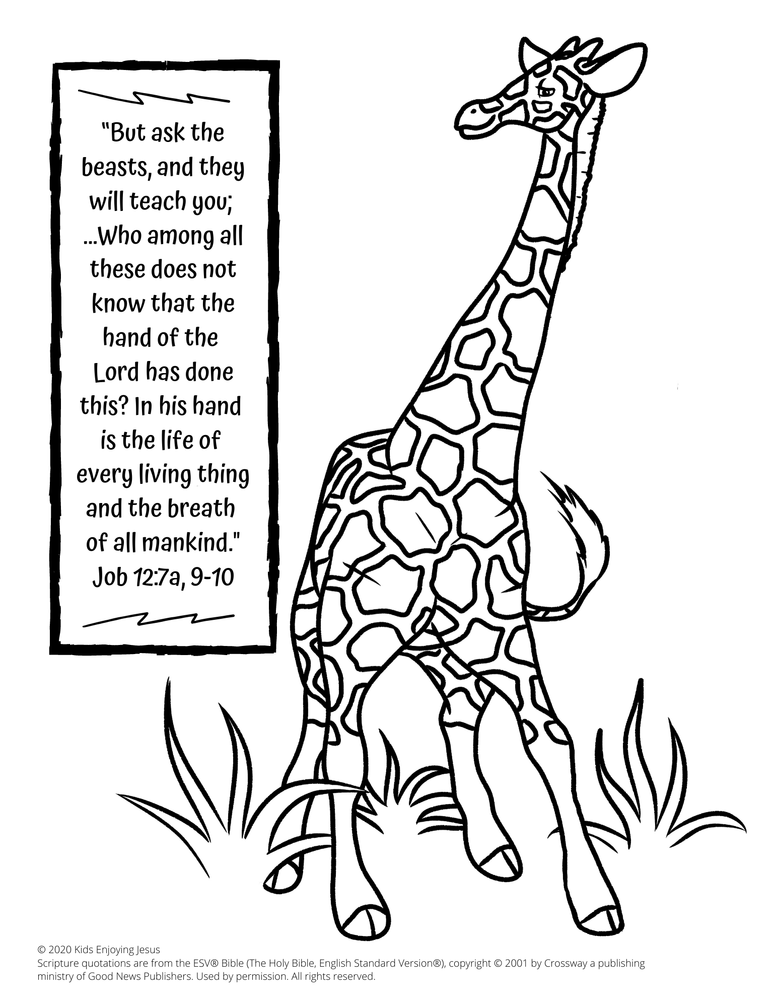 Giraffe Coloring Page Kids Enjoying Jesus