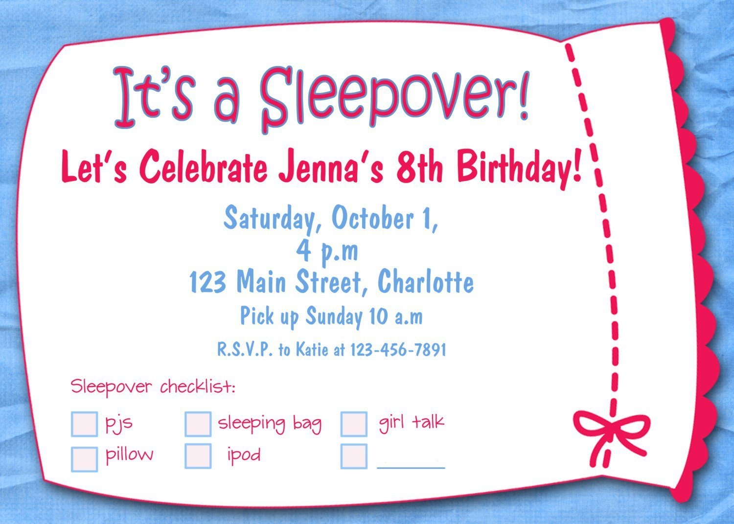 Girl Slumber Party Invitations Blank