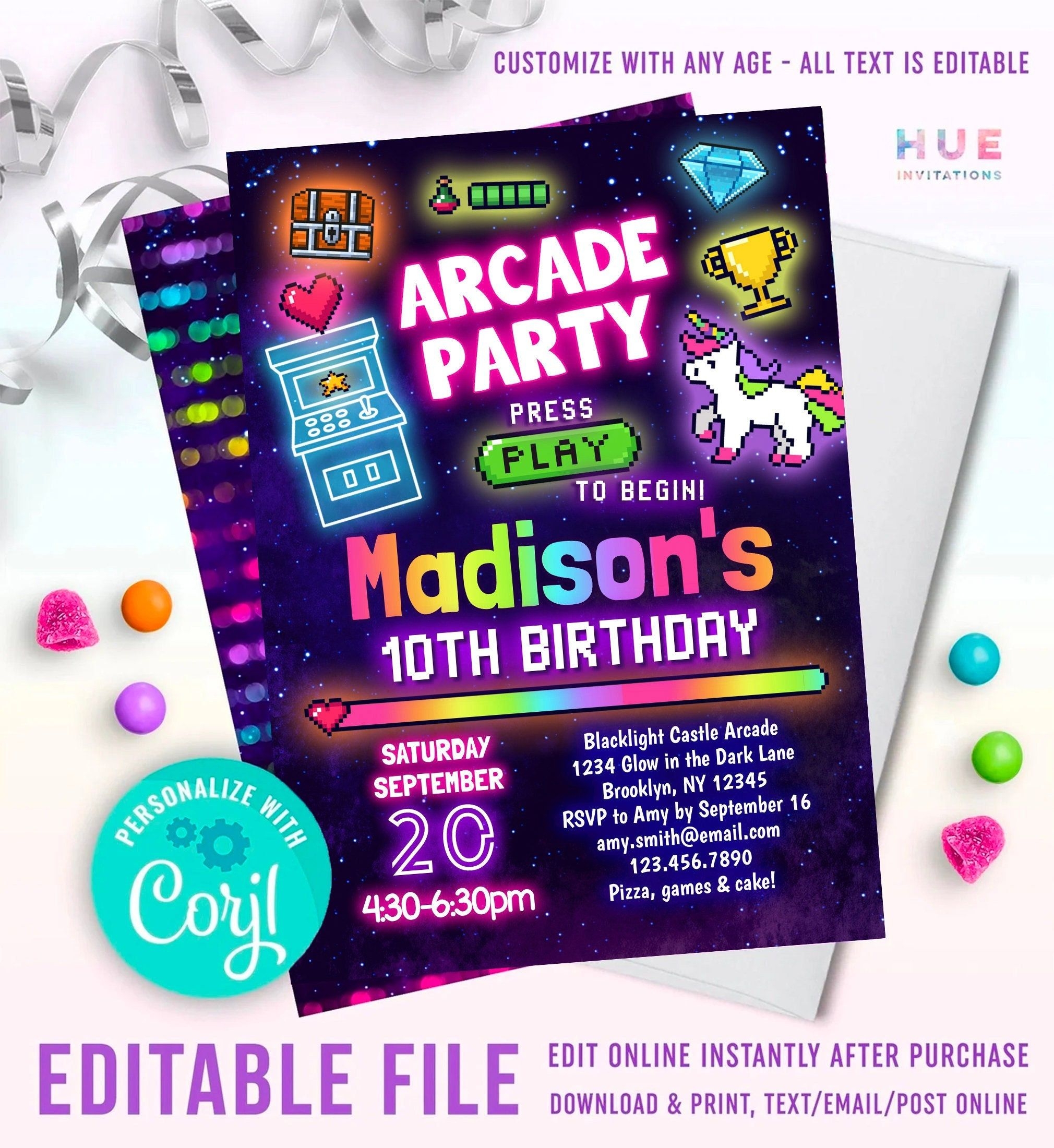 arcade party invite template free