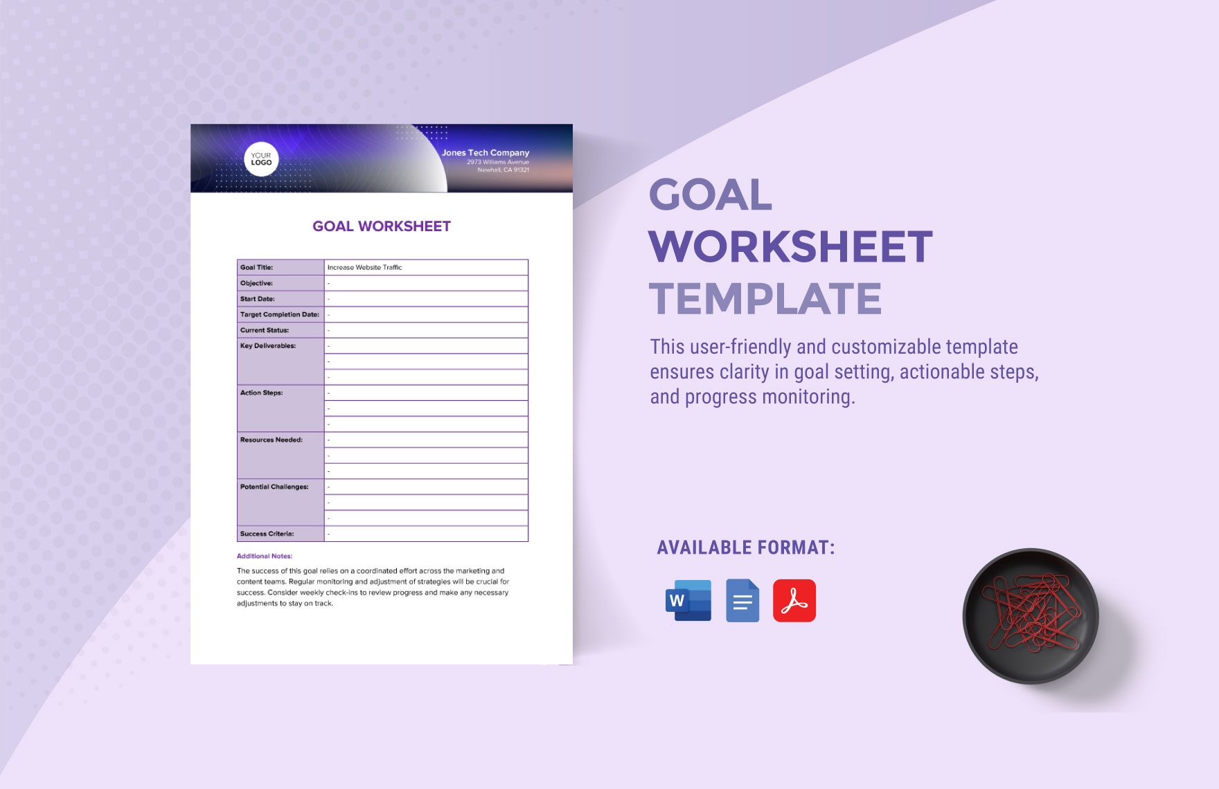 Goal Worksheet Template In Word PDF Google Docs Download Template
