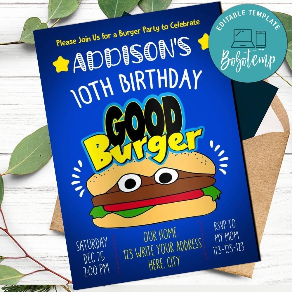 Good Burger Invitation Template Instant Download Bobotemp