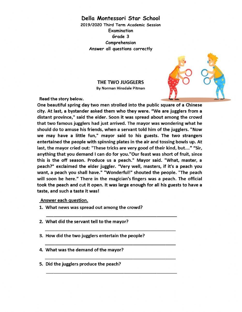 Grade 3 Comprehension Examination Worksheet Live Worksheets 