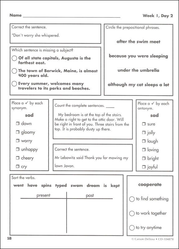 Grade 4 Language Arts Worksheets Language Worksheets