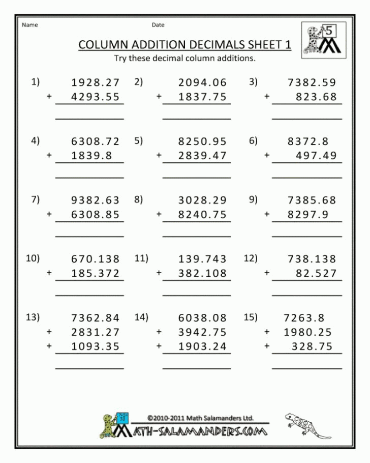 Grade 5 Addition Worksheets Math Worksheets Printable