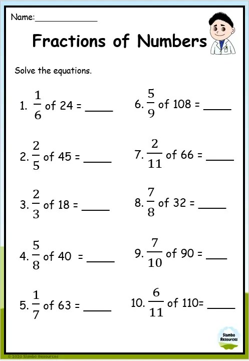 fractions worksheets grade 5