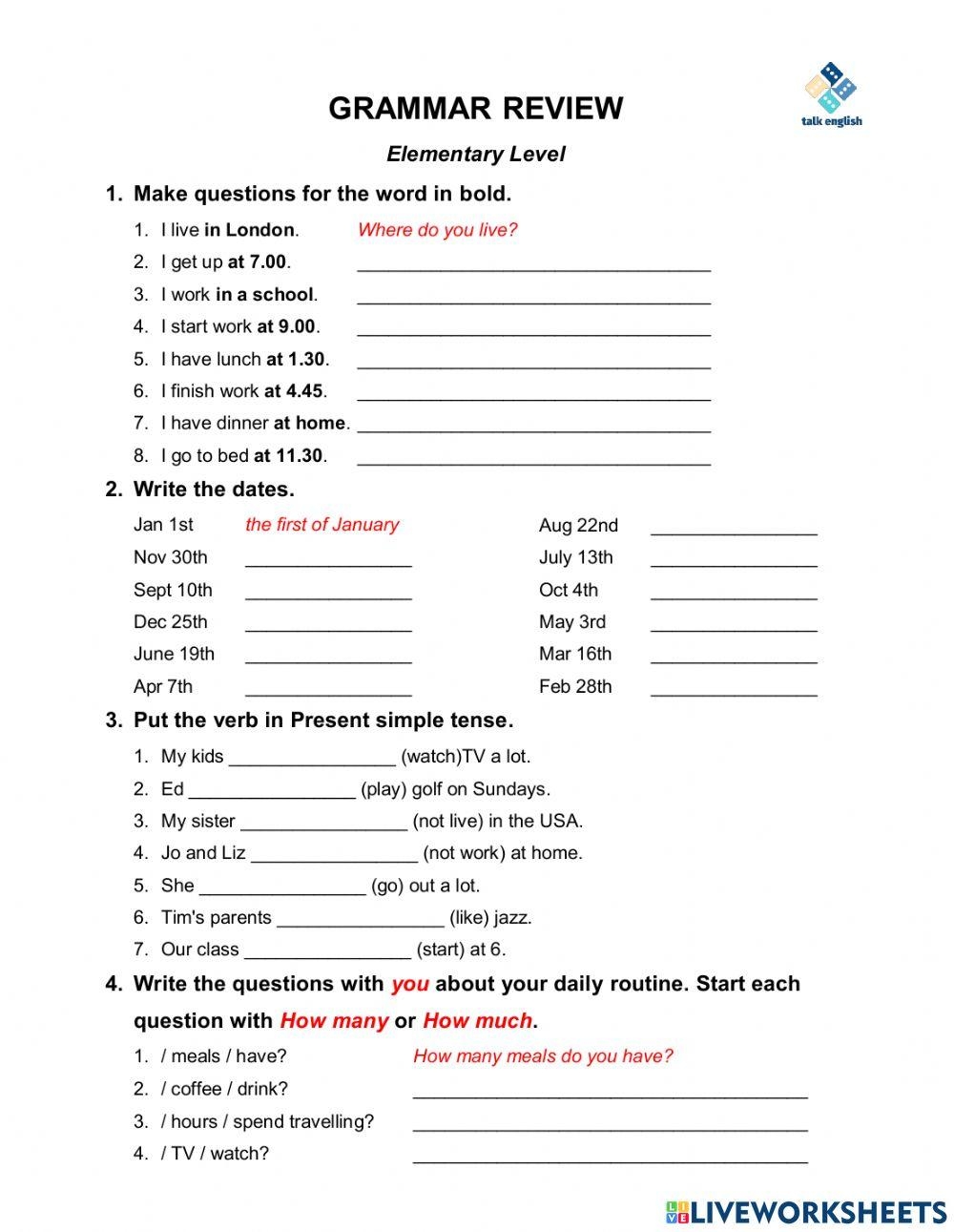 elementary worksheets
