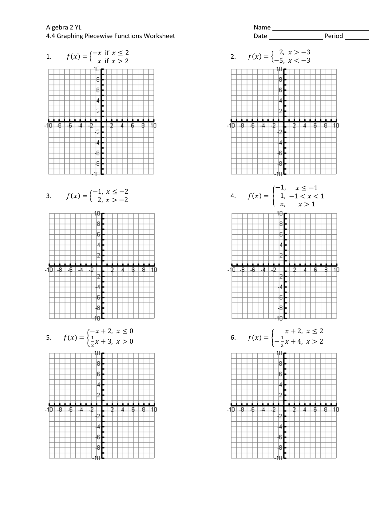 graphing functions worksheet